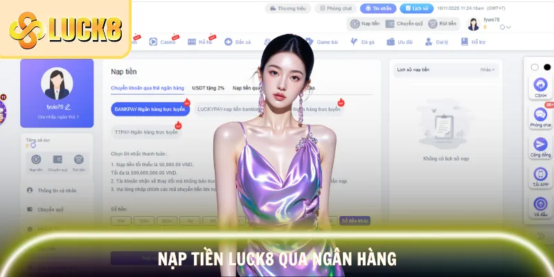 03 bước đơn giản nạp tiền Luck8 qua ngân hàng